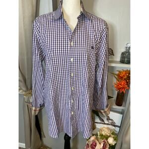 Burberry Brit EUC size Large 100% Cotton Men’s Purple White Checkered Shirt